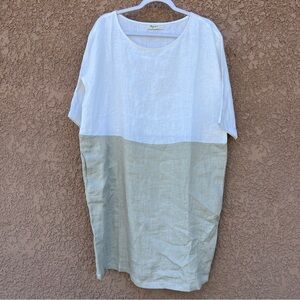 Magic Linen 100% Linen Dress Women Size Medium Shirt Sleeve w Pockets Minimalist